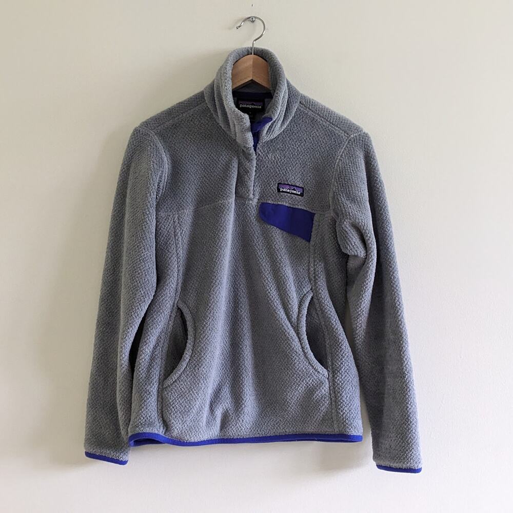 Patagonia Re-Tool Snap-T Fleece Pullover Size Small Womens Gray Colbalt Sweater